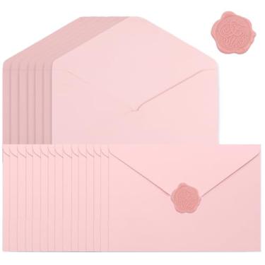Imagem de Pacote com 20 envelopes rosa 12 x 18 cm para convite, envelope de convite A7 com adesivo de lacre de cera para aniversário, casamentos, formaturas, cartões comemorativos, convite para chá de bebê