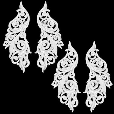 Imagem de Classicseali 4 apliques de renda, apliques de renda branca para vestidos de casamento, apliques brancos de tecido, enfeites para roupas DIY, costura, aplique de bordado de poliéster