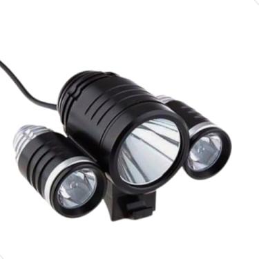 Imagem de Farol Bike Led T6 3 Leds, Lanterna Cabeça Bateria Externa Recarregável Redondo