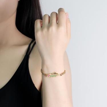 Imagem de Pulseira de corrente de mapa da Palestina Cuba com zircão colorido da bandeira - Joias solidárias de orgulho cultural YA6398, Adjustable, Aço inoxidável, Sem Pedra Preciosa