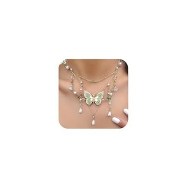 Imagem de Colar gargantilha de borboleta grande moderna para mulheres, lindo colar em camadas com pingente de borboleta e borla de fada, acessórios de fantasia, joias, presentes, Large, Metal, Sem Pedra
