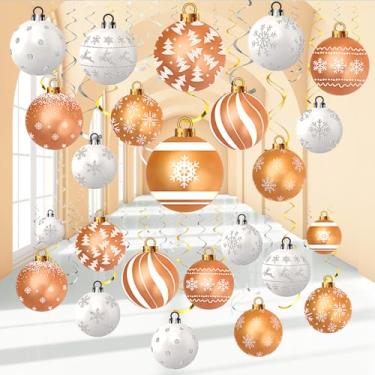 Imagem de Harrycle Conjunto de 54 peças de decorações de pendurar de Natal, espirais de alumínio, decoração de bola, enfeite de teto, para chá de bebê, suprimentos de festa de inverno (ouro branco)