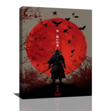 Imagem de Samurai blindado japonês arte de parede moderna japonesa guerreiro decoração de parede em tela asiático oriental Bushido quadros pintura impressão arte decorações emolduradas presentes para quarto