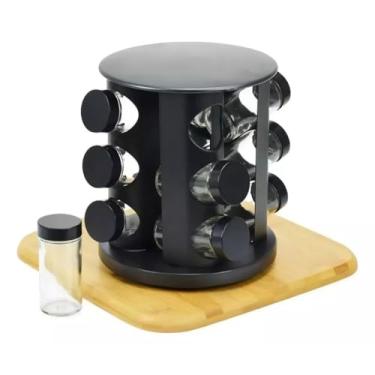 Imagem de Porta Temperos e Condimentos Giratório, 9 Potes de Vidro com Tampa Dosadora, Base Preta