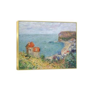 Imagem de BMZFYBS Imagem de arte de parede de paisagem - impressões em tela vintage - litoral - pintura com moldura dourada para sala de estar decoração de casa de fazenda 90 x 108 cm 35 x 42 pol