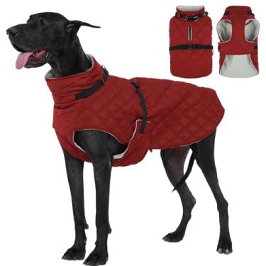 Imagem de Kuoser Casaco para cães com forro de lã quente com gola rolê com arnês embutido, casacos à prova de vento para clima frio com fivela de liberação rápida, roupa de neve para animais de estimação extra