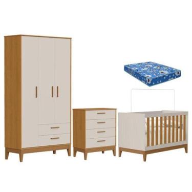 Imagem de Quarto De Bebê Flip Com Cômoda Gaveteiro Areia Acetinado Savana Com Co