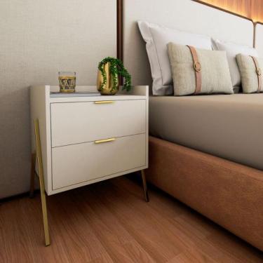 Imagem de Mesa de Cabeceira Moderno com 2 Gavetas Asher 45cm - Off White - LUZ D