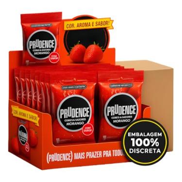 Imagem de Camisinha Prudence Homem Caixa C/ 12 Pacotes 100% Discretos (Morango)