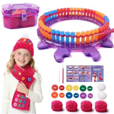 Imagem de Kit de tricô Loom para iniciantes – Chapéu de botão faça você mesmo, cachecol e faixa de cabeça – Brinquedo de artesanato para meninas de 8 a 12 anos. Melhor presente de aniversário e Natal para