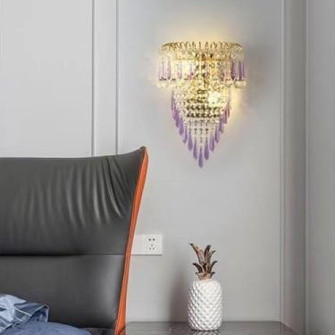 Imagem de Luminária de parede LED contemporânea colorida com design de cristal, criativa para sala de estar, quarto, escritório, quarto modelo, hotel, casa, corredor, iluminação decorativa de parede (