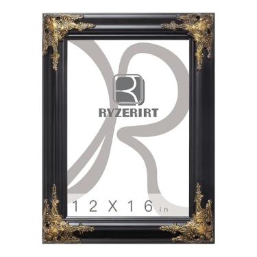 Imagem de RYZERIRT Molduras pretas de madeira ornamentadas, moldura de 30 x 40 cm para moldura, molduras de tela, painéis de arte, pinturas, obras de arte, ornamentos de canto, molduras douradas, sem vidro