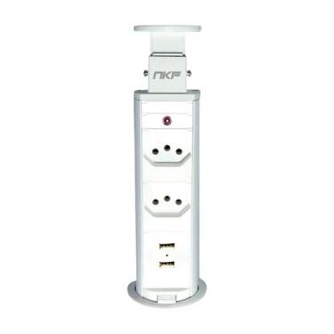 Imagem de Torre de Tomada Multiplug 2 Tomadas e 2 USB Bivolt - NKF, Bivolt, Bran