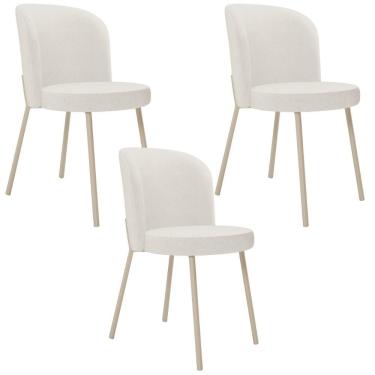 Imagem de Kit 03 Cadeiras Para Sala De Jantar Cozinha Estofada Gavi Arena L02 Linho Bege - Lyam Decor