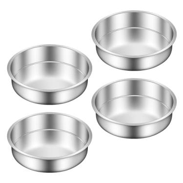 Imagem de Ohtomber Forma de bolo de 20 cm – Conjunto de 4 formas de bolo de camada redonda de aço inoxidável, latas, conjunto empilhável de assar, aquecimento uniforme, pode ser lavado na lava-louças, pratos