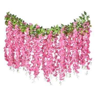Imagem de ARTKAIKE Guirlanda de flores artificiais para decoração de casa, planta de seda falsa de glicínia para quarto, banheiro, parede, cozinha, quarto, jardim, decoração de casamento ao ar livre (6, rosa