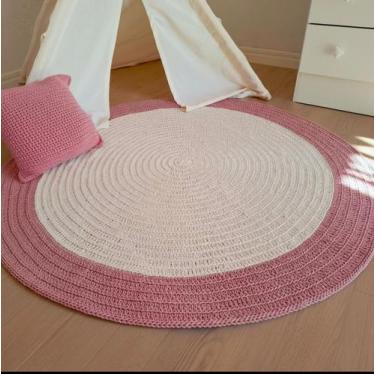 Imagem de Tapete Quarto Infantil de croche Rosa chá rosa queimado - Crochê Lua