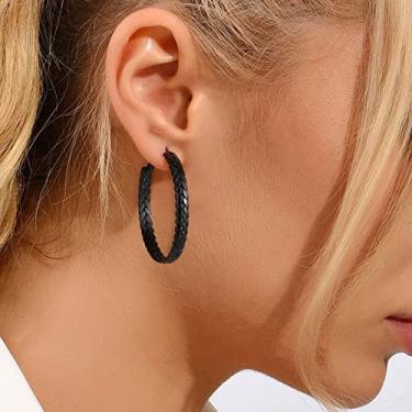 Imagem de Brincos de argola redondos pretos grossos 40/60/80 mm, minimalistas, abertos, infinitos, joias delicadas, One Size, Aço inoxidável, Sem pedra preciosa