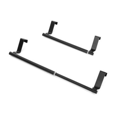 Imagem de 2 peças ajustáveis sobre porta toalheiro suportes de barra, suporte de toalha de cozinha de aço inoxidável para ajuste universal em portas de armário de armário (preto)