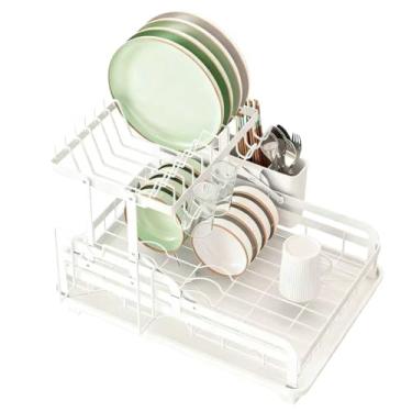 Imagem de Escorredor Organizador de Louças 2 andar Com Guarda Copo Copos Preto Aço Inoxidável Rack ES