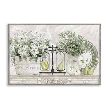 Imagem de Stupell Industries Flores e peras na prateleira arte giclée emoldurada preta, design por Cindy Jacobs, 12 x 18