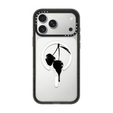 Imagem de CASETiFY Capa Impact para iPhone 17 Pro Max [fina/compatível com Magsafe/2,5 m. Proteção contra quedas de grau militar 4X] - Cereja noturna - Preto transparente