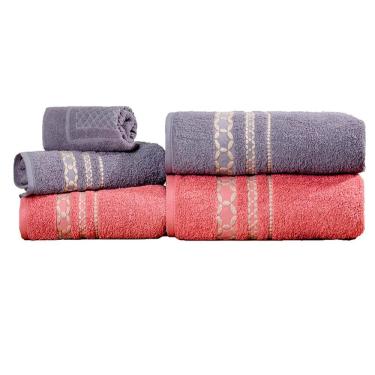 Imagem de Kit de Toalhas de Banho 5 peças 420g/m² Rosa Blush/Grafite Romance Sonhare Prata