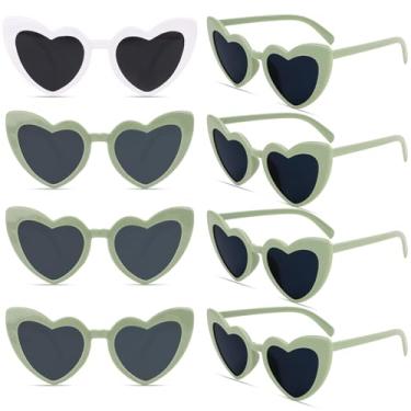 Imagem de AMCAMI 8 pares de óculos de sol de despedida de solteira em forma de coração, decorações de festa, presentes de dama de honra, mulheres, meninas, Branco e verde sálvia, Medium