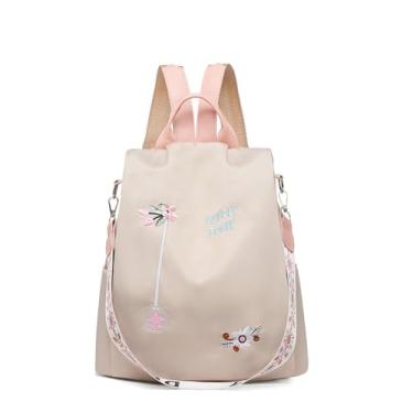 Imagem de Mochila feminina, bolsa de ombro moderna retrô de tecido Oxford, bolsa transversal com pingente para viagens de fim de semana e caminhadas, Marfim