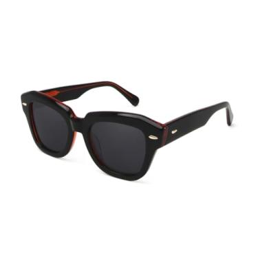 Imagem de JRLLFD Óculos de sol de acetato feminino UV400 polarizado com rebite para homens (preto laranja)