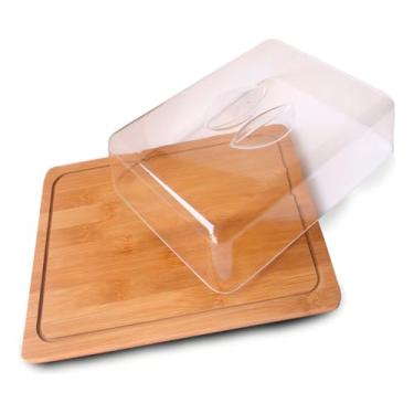 Imagem de Bandeja Boleira de Bambu Retangular com Tampa 26cm X 20cm X 7cm Linda Boleira para Servir com Estilo Fácil Limpeza