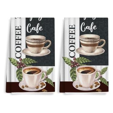 Imagem de XFN 2 peças toalhas de cozinha de café, engraçado casa de fazenda rústica reutilizável absorvente waffle tecer pano de prato para limpeza, toalha de cozinha de microfibra para decoração de café bar