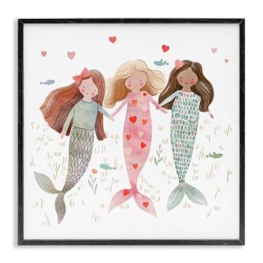 Imagem de Stupell Industries Arte giclée emoldurada preta Trio of Mermaids Friendship, design de Leah Straatsma, 12 x 12