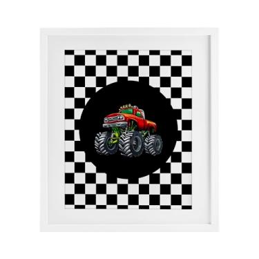 Imagem de Stupell Industries Impressão emoldurada Monster Truck Dude branca sob vidro, design de Kim Allen, 40,6 x 33,5 cm