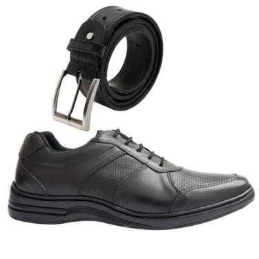 Imagem de Kit Sapato Confort Ortopédico Social De Couro Cinto Largo 100 Couro 50