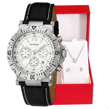 Imagem de Relógio Feminino Champion Ana Hickmann Cronógrafo Couro AH30004K Colar e Brincos