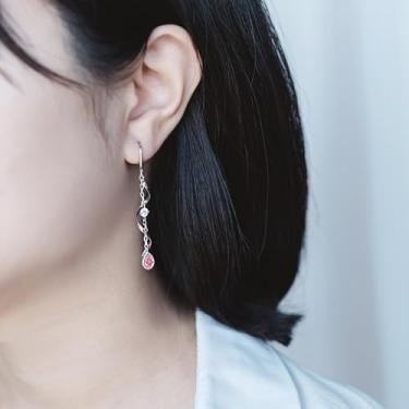 Imagem de Brincos pendentes femininos de prata esterlina 925 banhado a ouro rosa, pedra do mês de outubro, brinco hipoalergênico, Medium, Cobre, cria turmalina