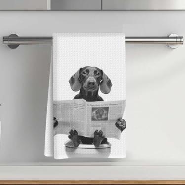 Imagem de Toalhas de cozinha de dachshund bem-humoradas 35 x 61 cm, toalha de prato decorativa de microfibra absorvente, toalhas de mão de waffle para cozinha, casa, banheiro, presentes para amantes de cães
