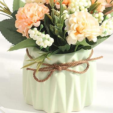 Imagem de GOWENIC Decoração de Flores Em Vaso de Hortênsia de Seda Flores Completas Trazem Calor para Sua Casa Bacia de Cerâmica Decoração de Mesa de Jantar (Verde)