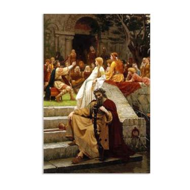 Imagem de Edmund Leighton impressão em tela fama por reproduções de pinturas famosas Edmund Leighton pôster arte de parede para sala de estar quarto decoração de parede 60 x 40 cm (24 x 16 polegadas) sem