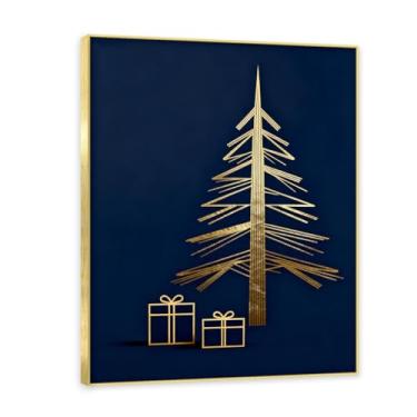 Imagem de Moldura dourada. Pintura de Natal glamorosa minimalista, arte geométrica dourada, decoração de Natal moderna emoldurada para parede da sala de estar. A24. 70 x 90 cm - 27,6 x 35,4 pol