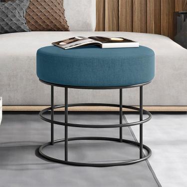 Imagem de Puff Anunciação Revestimento Em Linho Mais Decor Preto/azul