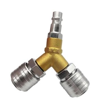 Imagem de Generic Distribuidor de ar comprimido com duas conexões, acessórios para ferramentas pneumáticas, fácil de instalar, engate rápido profissional, Prata