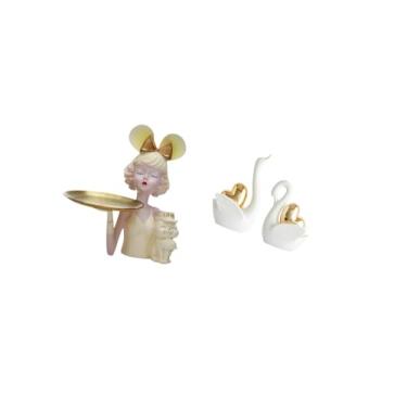 Imagem de Fenteer Estátua de de Arte Moderna com Cisne, Bandeja para Chaves, Decoração Criativa de Casal em Resina para Armário de TV, Mesa, Quarto, Entrada