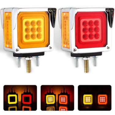 Imagem de yucenbra 78 luzes LED para para-lama, 2 peças semi caminhão seta com luz piscando, vermelho/âmbar luz dupla face marcador para Peterbilt 579 587 Kenworth W900 Freightliner, IP67 à prova d'água