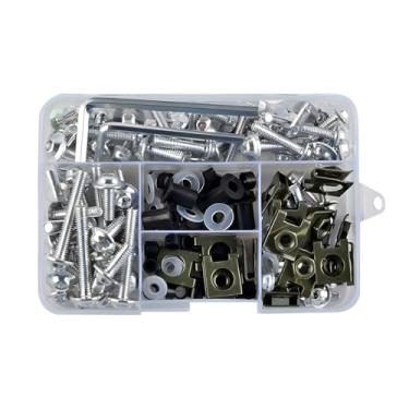 Imagem de FALVFUN Kit de parafusos de carenagem de motocicleta de 177 peças, parafusos de para-brisa de scooter de aço inoxidável M5 M6, conjunto de fixação, acessórios universais de motocicleta (prata)