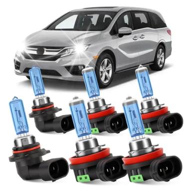Imagem de KINGSOFE Lâmpadas de farol de halogêneo, compatíveis com Honda Odyssey 2011-2020, 9005/hB3 farol alto 9006/HB4 farol baixo e faróis de neblina H11 6000K combo de luz branca super brilhante, Plug and