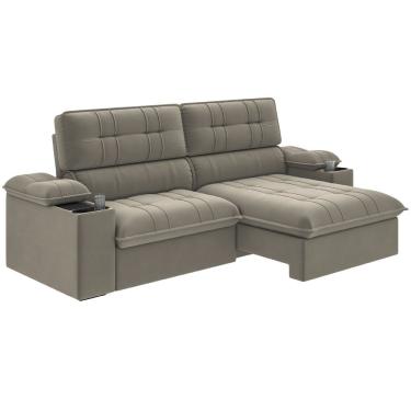 Imagem de Sofá Retrátil E Reclinável 3 Lugares 2,10m Com Porta Copos Slim Stanley Castor