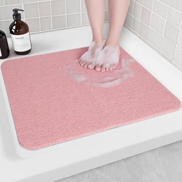 Imagem de Tapete de chuveiro quadrado antiderrapante 61 x 61 cm, tapete de banho de drenagem rápida para piso de chuveiro, tapete de chuveiro texturizado de bucha de PVC, tapete de banheiro antiderrapante