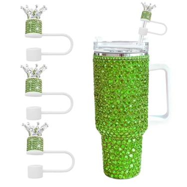 Imagem de JIASHEBDE Conjunto de 3 peças de topo de palha de diamante de coroa para copos Stanley - Capas de palha brilhantes com strass brilhantes para copos de 30 e 1,134 g, 21 cores para presente de princesa